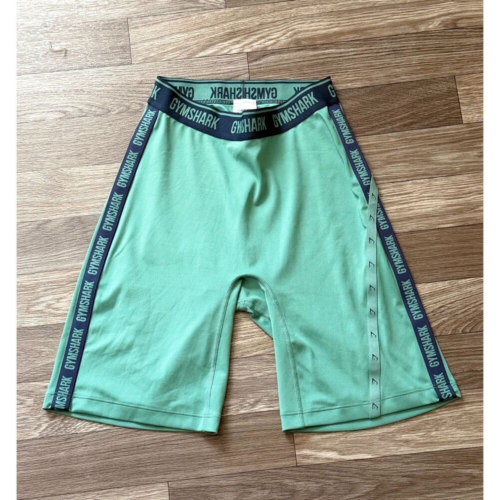 Gymshark Strike Biker Shorts Size Small Green Logo Trim High Waist Cycling